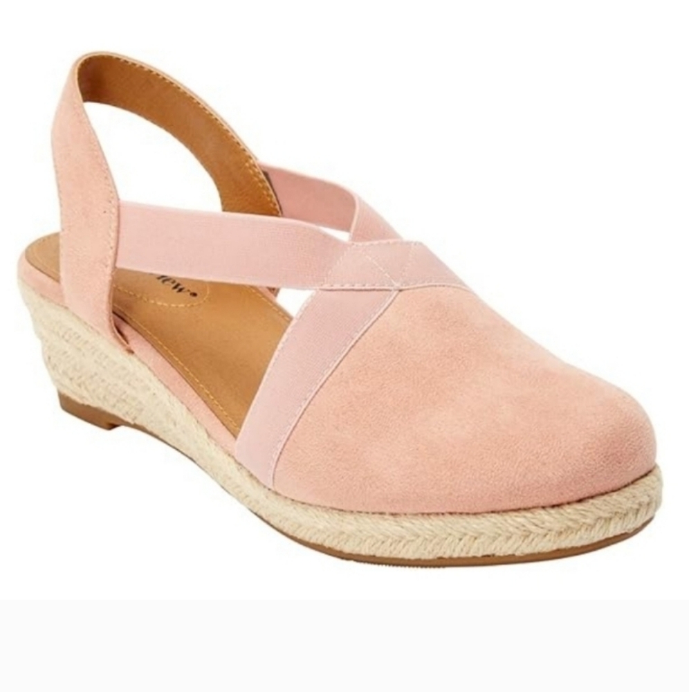 Comfortview The Elodie Pastel Pink Espadrille Slingback Wedge Closed Toe Sz 7.5M